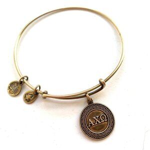 Alex and Ani Alpha Chi Omega Charm Bracelet Gold Finish - Expands 2"- 3.5"